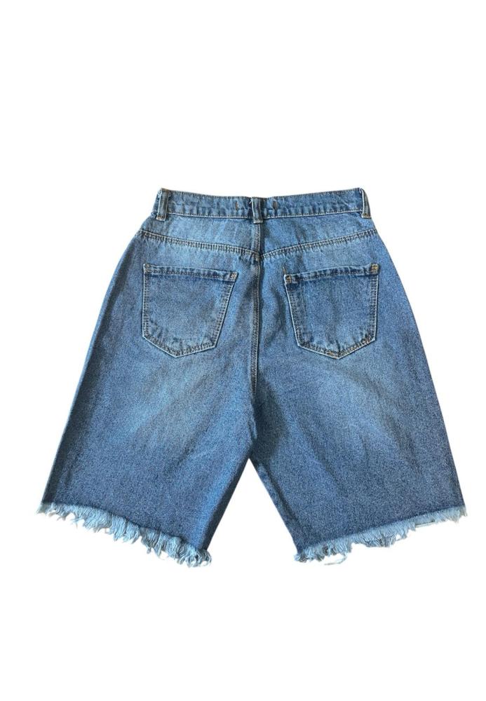 Blugi damă 3/4 cu talie înaltă – franjuri, croială lejeră, Albastri ,Engros